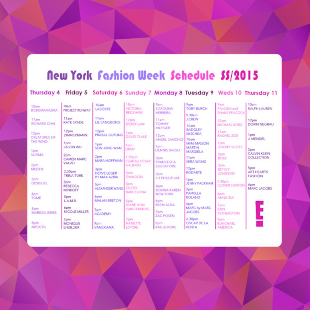 NYFW Spring 2015 Calendar All the Shows You Need to Know E! Online AU